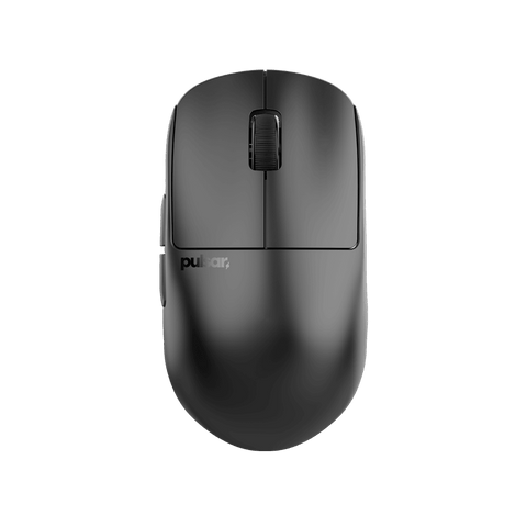 Black Pulsar X2H Medium Gaming Mouse with a translucent black design, narrow waist, higher hump, symmetrical shape, optical switch, and PAW3395 sensor.